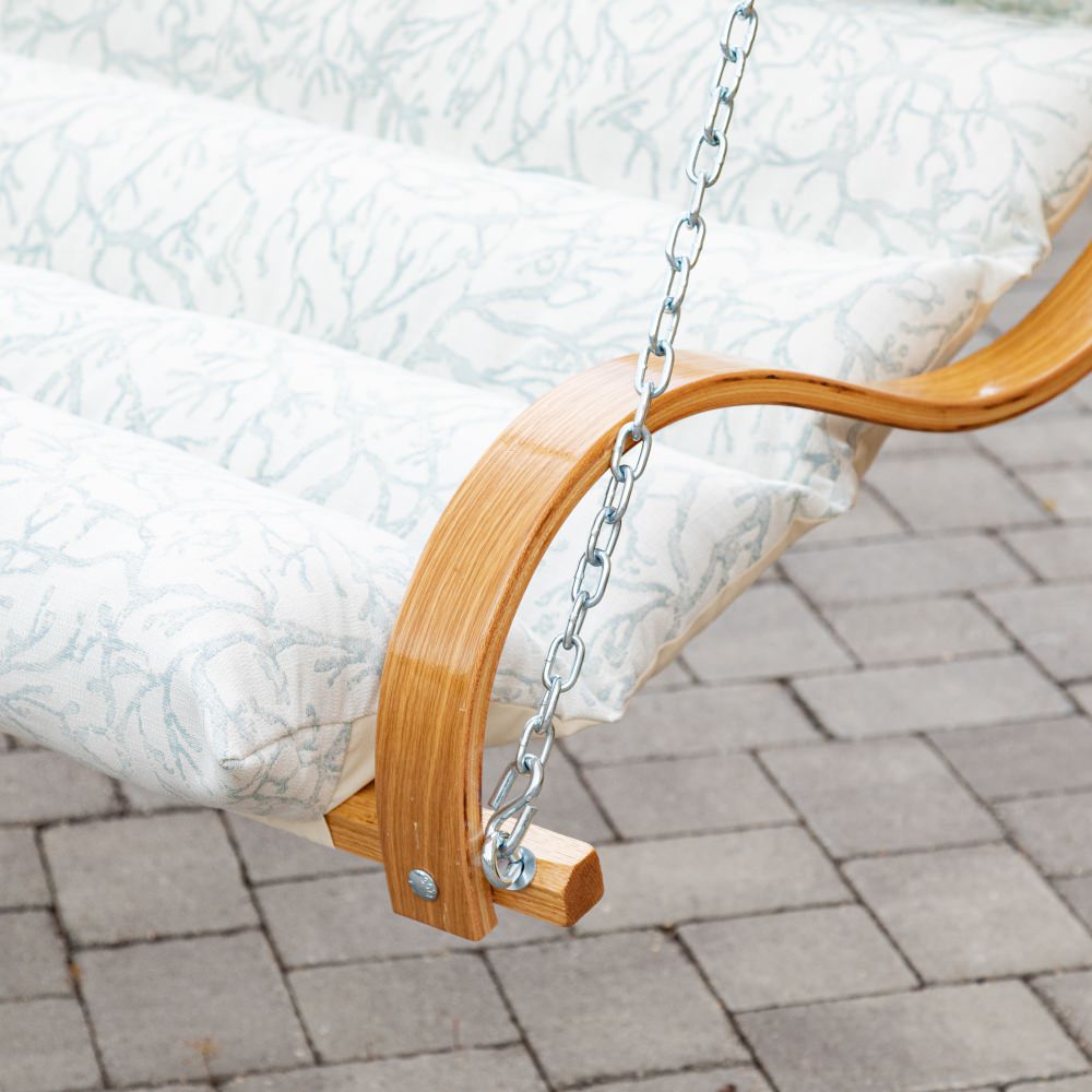 Curved Oak Double Deluxe Bella Dura Cushion Swing - Atoll Mist