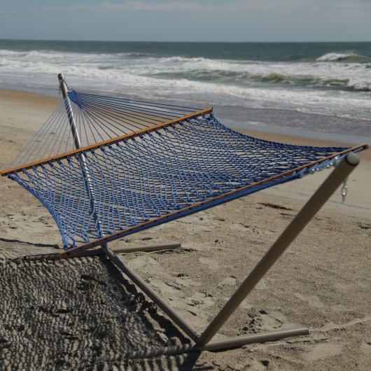 Large Duracord Rope Hammock with Tri-Beam Steel Hammock Stand and Hammock Pillow