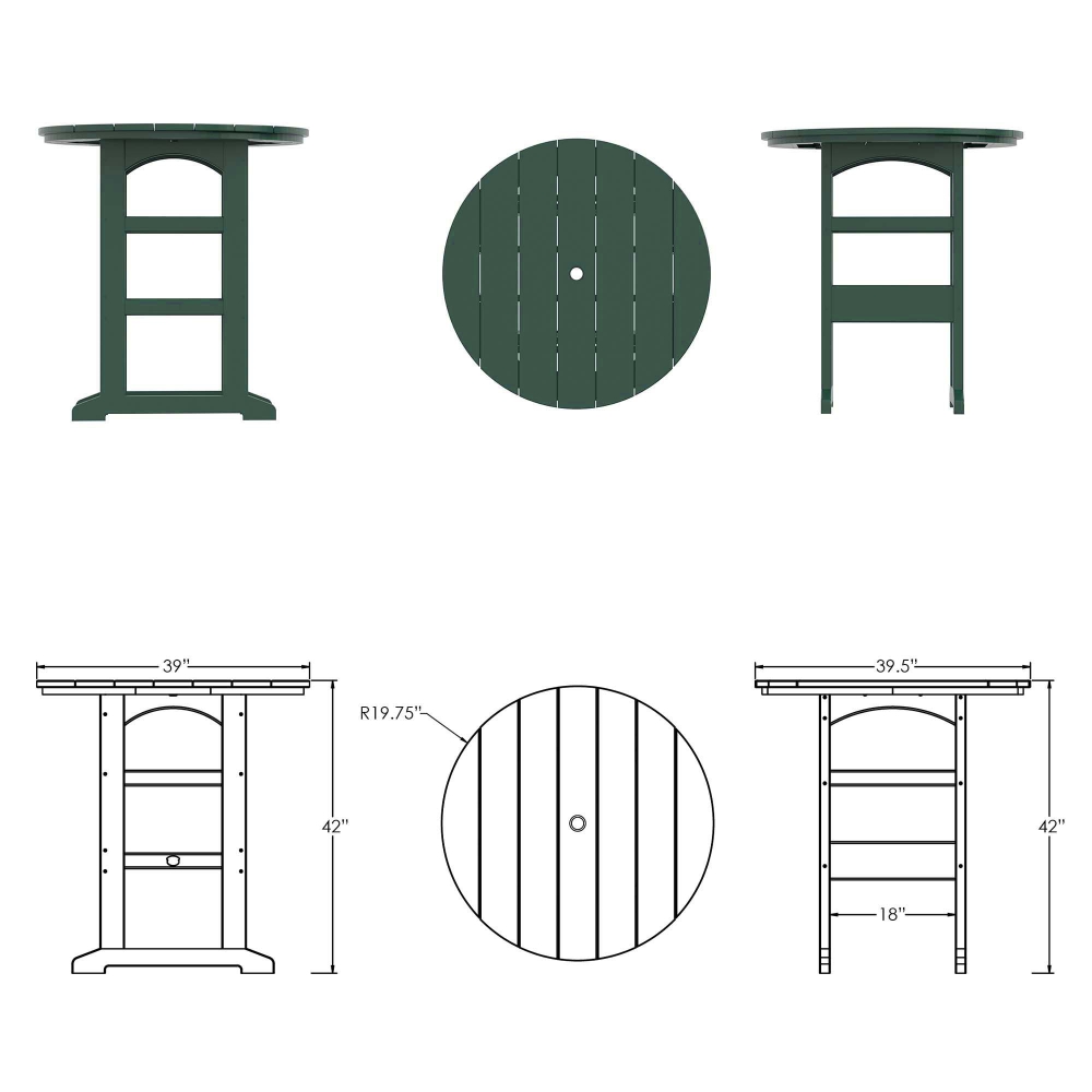 DURAWOOD® Poly Round Bar Height Table - 39.5 in.