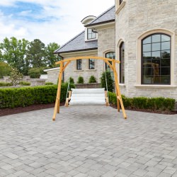 Curved Oak Double Deluxe Bella Dura Cushion Swing - Atoll Mist