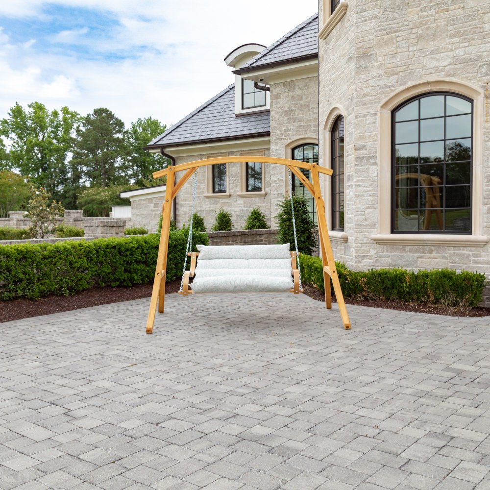 Curved Oak Double Deluxe Bella Dura Cushion Swing - Atoll Mist