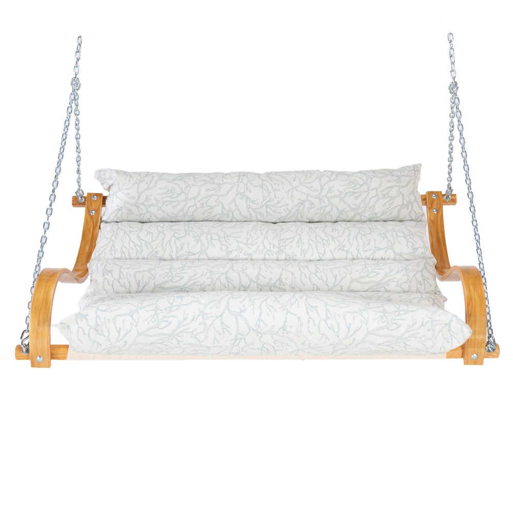Curved Oak Double Deluxe Bella Dura Cushion Swing - Atoll Mist