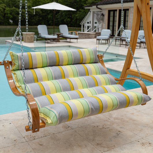 Curved Oak Double Deluxe Sunbrella Cushion Swing - Expand Citronelle