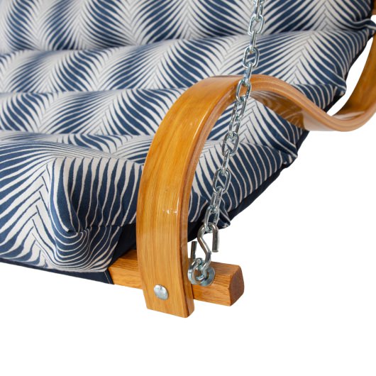 Curved Oak Double Deluxe Sunbrella Cushion Swing - Clock Out Indigo