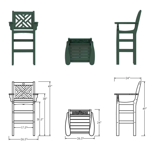 DURAWOOD® Poly Chippendale Bar Height Chair with Arms