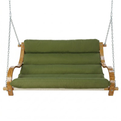 Deluxe Sunbrella Cushion Curved Oak Double Swing - Spectrum Cilantro