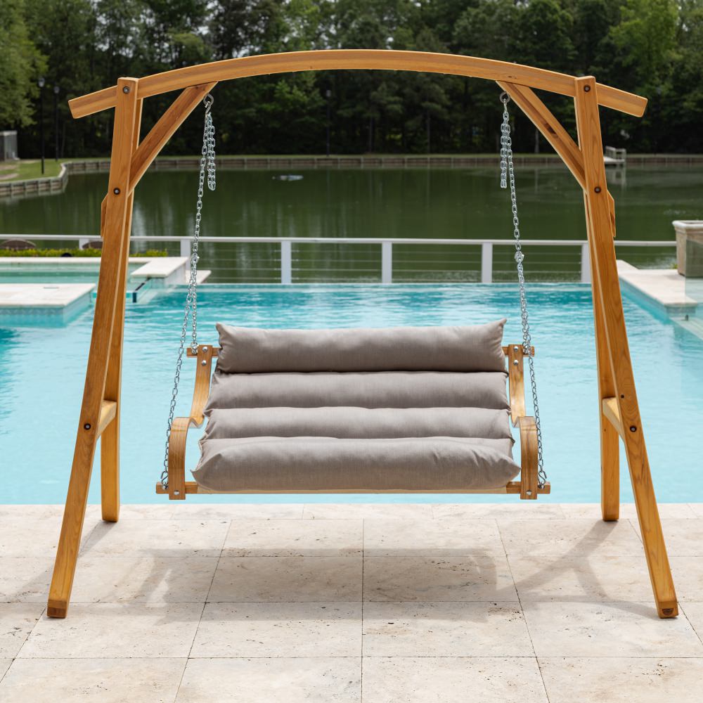 Curved Oak Double Deluxe Sunbrella Cushion Swing - Canvas Granite