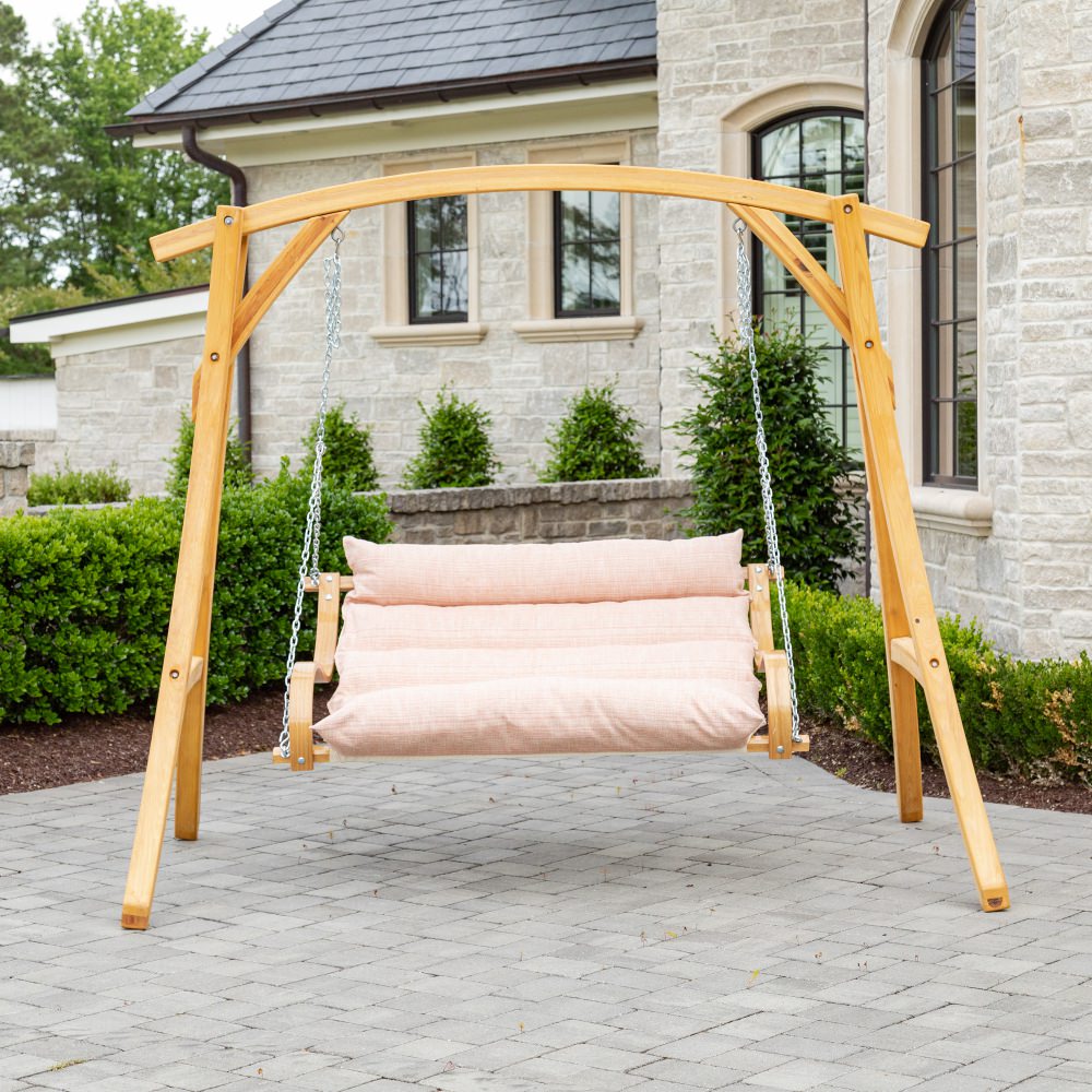 Curved Oak Double Deluxe Bella Dura Cushion Swing - Lansinger Flamingo