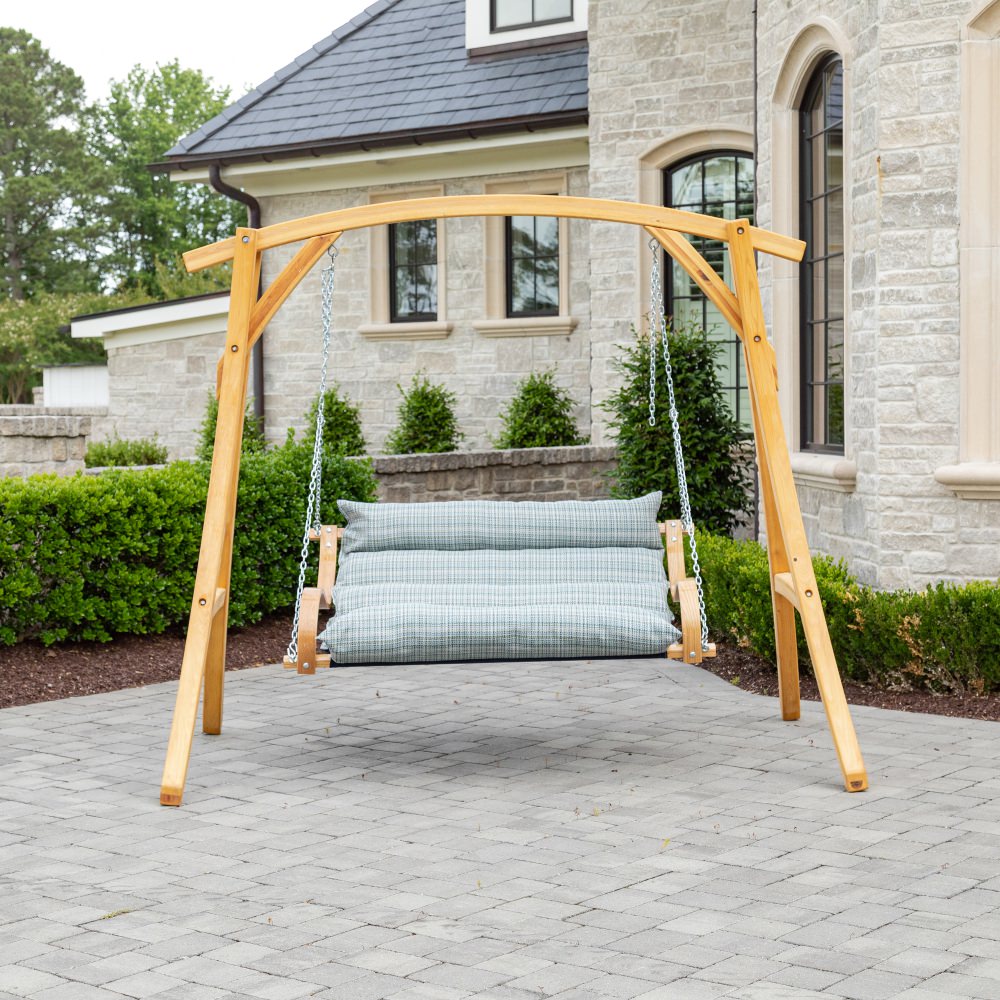 Curved Oak Double Deluxe Sunbrella Cushion Swing - Principle Lagoon