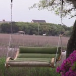 Deluxe Sunbrella Cushion Curved Oak Double Swing - Spectrum Cilantro