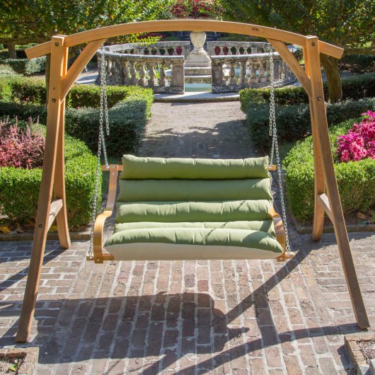 Deluxe Sunbrella Cushion Curved Oak Double Swing - Spectrum Cilantro