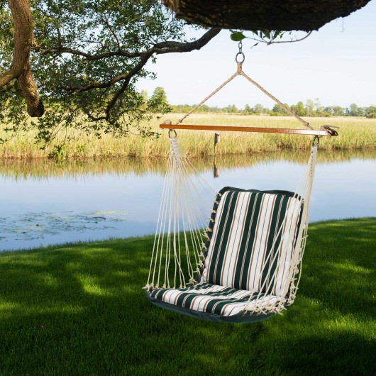 Polyester Cushioned Single Swing - Green and White Stripe