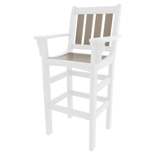 Vertical Bar Height Chair with Arms - White and Weatherwood